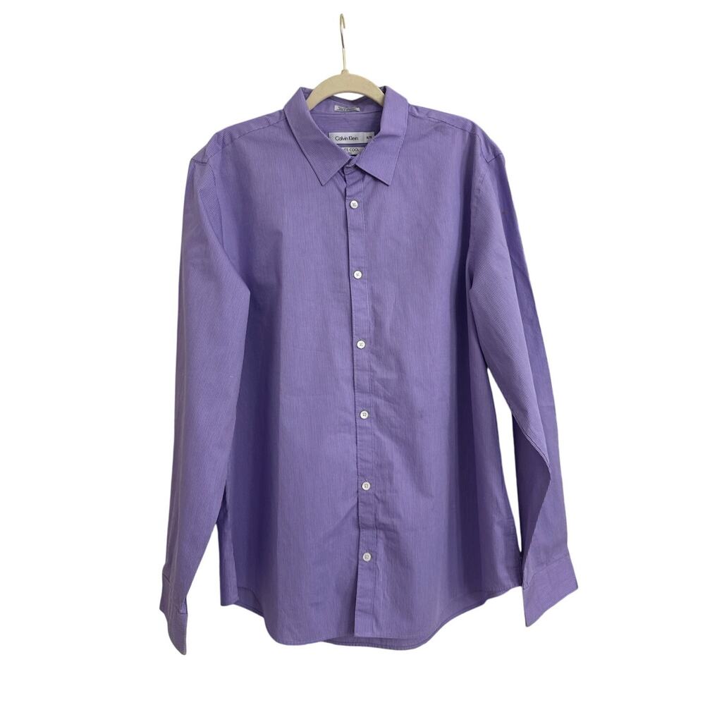 Calvin Klein Purple Preppy Non Iron Casual Button Down Dress Shirt Size Men's XL